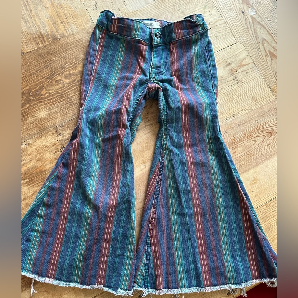 Rock & Roll Denim Girl's Stripe Mid Rise Button Bell Bottom Jeans 4t